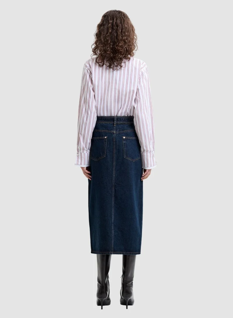 French Connection Dark Indigo Dallas Denim Belted Midi Skirt for Women | Best Price UAE